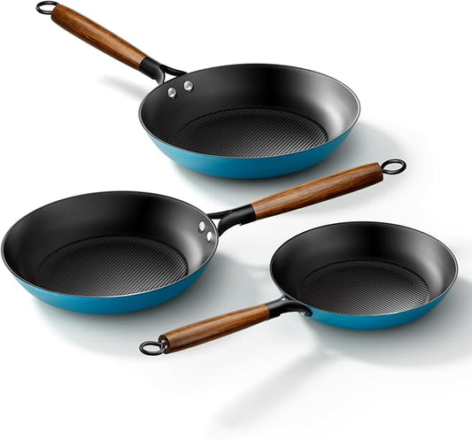 YUTANN Nonstick Frying Pan Set, 8" 10" 12" Ceramic Frying Pans, Pre-seasoned Cast Iron Pan Cookware Set with Removable Handle, Dishwasher Safe, Free of PFAS & PFOA, Compatible with All Stovetops