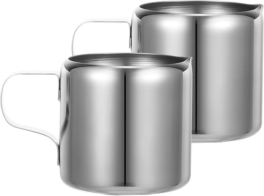 PRETYZOOM Stainless Steel Frothing Milk Pitchers Sauce Cups 50Ml 2 Pack with Ergonomic Handle for Coffee Latte Barbecue Picnic Dining 1.57X1.57X1.57 Inch