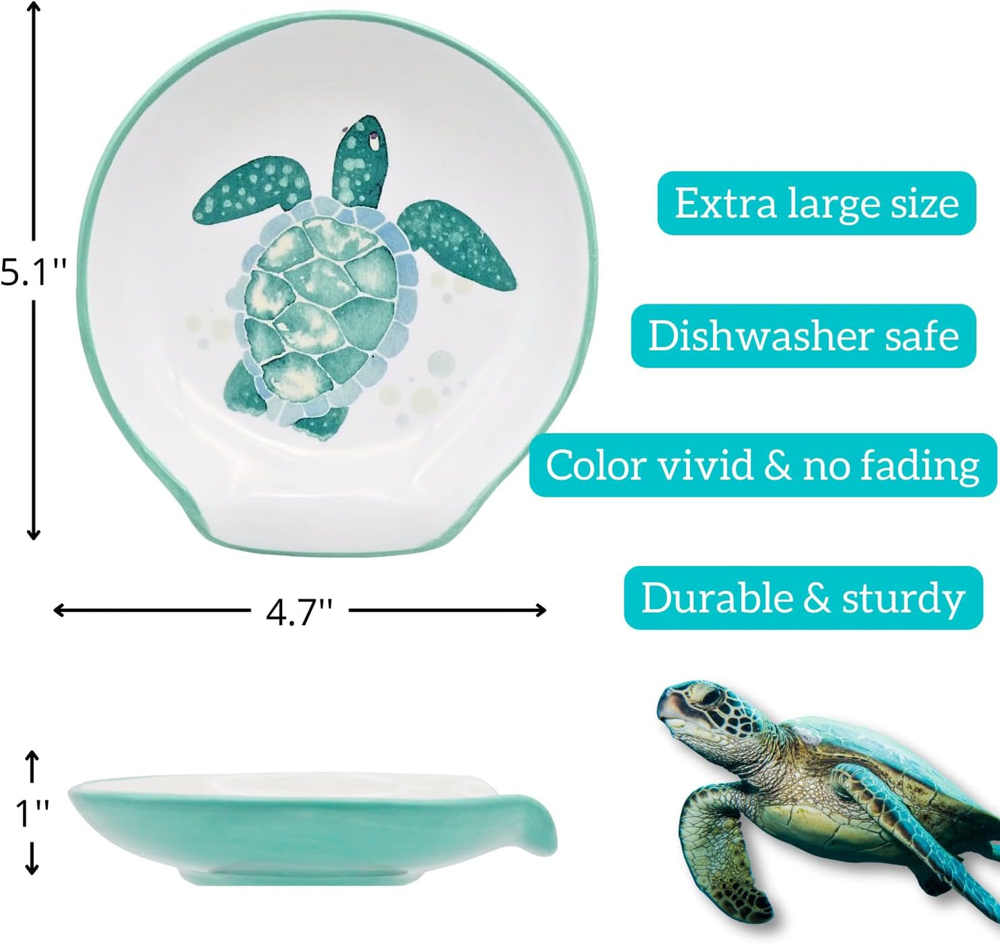 Turtle Spoon Rest - Coastal Ocean Nautical Decor, Teal Kitchen Accessories, Turquoise Hawaiian Beach Themed Decor for Stove Top Counter, Cute Sea Turtle Christmas Gifts