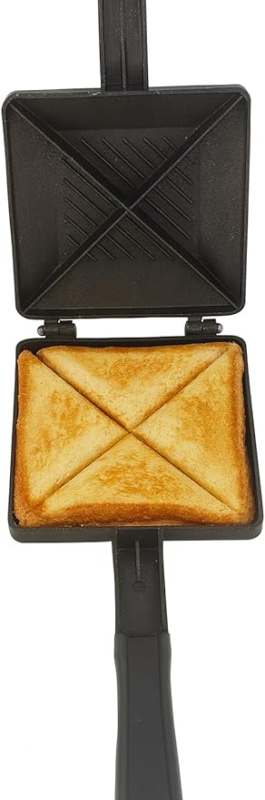 Nonstick Gas Stove Sandwich Maker 4-Cut Triangle Toaster Pan with Heat-Resistant Handle Portable Stovetop Sandwich Toaster Non-Stick Grill Pan for Crispy Sandwiches & Snacks