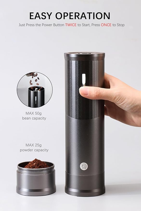 CUFEJORO Electric Coffee Grinders, Portable Burr Grinder Capacity 50g w/Magnetic Cover,External Adjustable Setting, Aluminum Alloy Body, 800mAh Battery(Stand not Included) Black