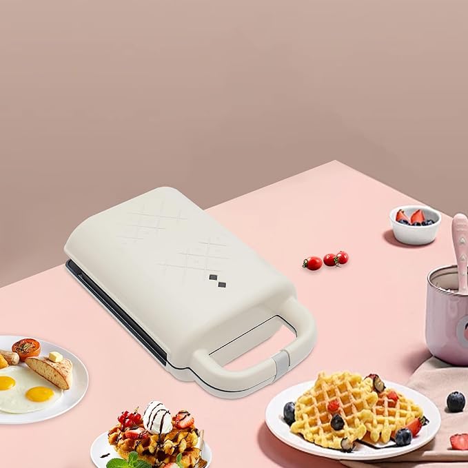 Sandwich Maker,Personal Breakfast Machine,Portable Sandwich Maker,Pizza Pockets,Electric Contact Grill Single for Making Sandwiches,Eggs,Bacon (White)