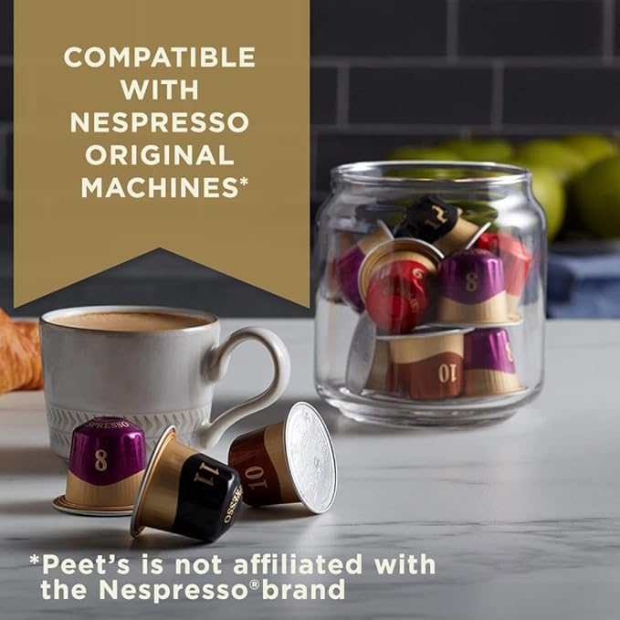 Peet's Coffee, Medium Roast Espresso Capsules, Compatible with Nespresso Original Machine - Ricchezza Intensity 8, 100 Count (10 Boxes of 10 Espresso Capsules)