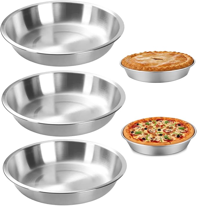 hhhlsl 3PCS Pie Baking Dish 9.5 Inch Stackable Stainless Steel Pie Pans for Baking Kitchen Oven Safe