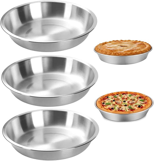 hhhlsl 3PCS Pie Baking Dish 9.5 Inch Stackable Stainless Steel Pie Pans for Baking Kitchen Oven Safe