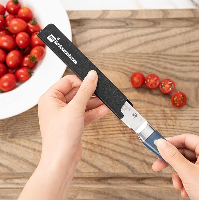 Sensei 6 x 1 Inch Knife Sleeve, 1 Knife Protector - Fits Steak Knife, Felt Lining, Black Plastic Knife Blade Guard, Durable, Cut-Proof - Restaurantware