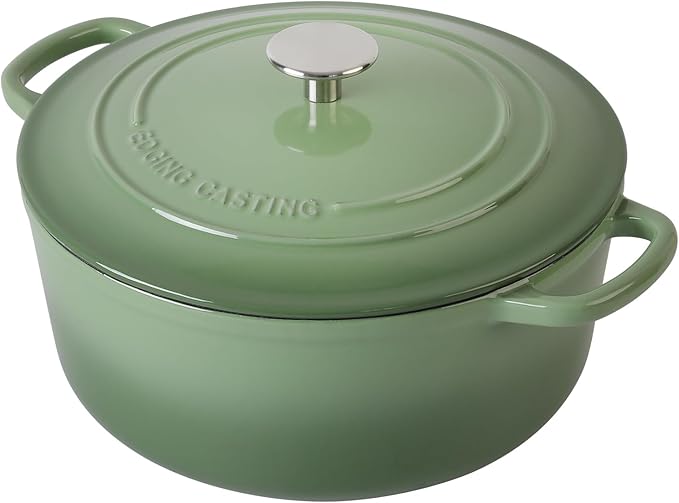 EDGING CASTING Enameled Cast Iron Dutch Oven Pot With Lid, 5.5 Quart, for Bread Baking, Cooking, Pistachio Green