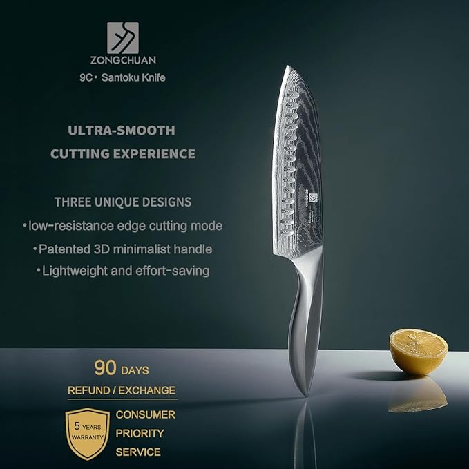 9C Damascus Steel chef knife,7 Inch Kitchen Knife Ultra Sharp Santoku Knife - 9CR18MOV Japanese Chefs Knife, Kitchen Gadgets 2024, cooking Gifts with Love's Gift Box