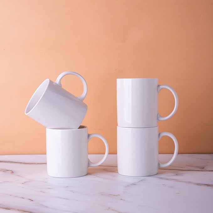 GBHOME 12 OZ Off White Coffee Mugs, Ceramic Coffee Mugs with Large Handle for Man, Woman, Dad, Mom, Light Weight Mugs Set for Latte/Cappuccino/Cocoa/Milk, Dishwasher & Microwave Safe, 4PCS