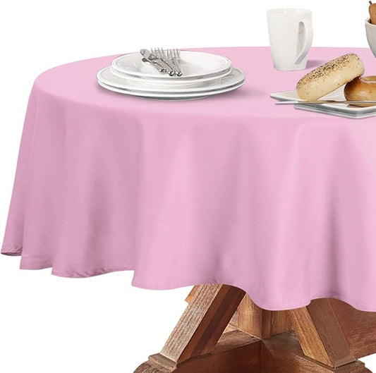 Obstal 210GSM Round Table Cloth, Water Resistance Microfiber Tablecloth, Decorative Fabric Circular Table Cover for Outdoor and Indoor Use (Pink, 70 Inch Diameter)