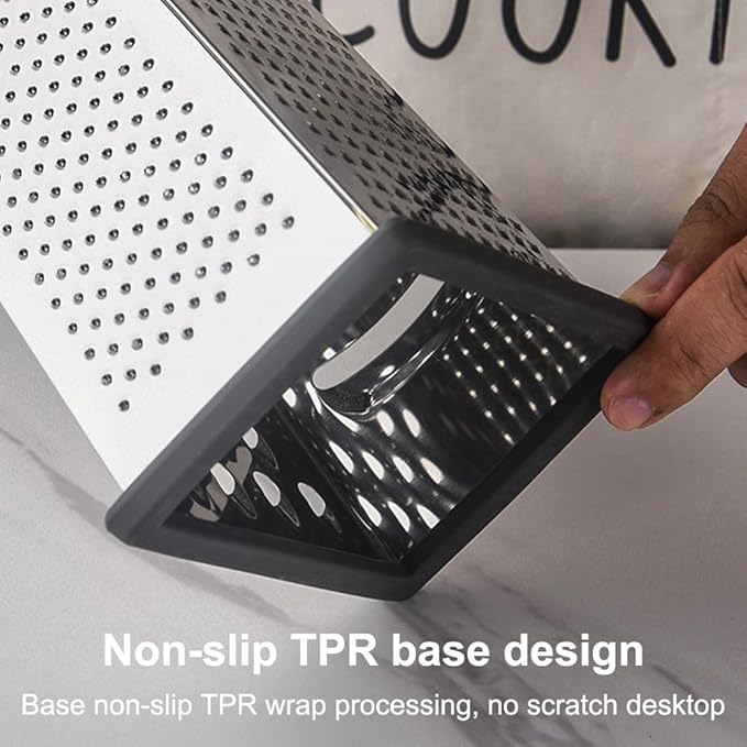 Cheese Grater, 4 Sides Handheld Box Grater, Manual Ergonomic Kitchen Food Shredder, Multi-Function Vegetable Slicer for Carrot, Veggie, Potato(COLOR:silver)