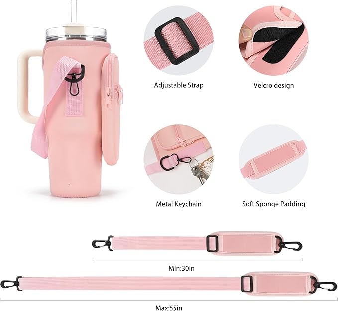 Water Bottle Carrier Bag for Stanley 40/30 oz Tumbler with Phone Pocket Neoprene Water Bottle Holder with Shoulder & Handheld Strap Stanley Cup Accessories
