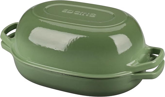 EDGING CASTING Enameled Cast Iron Oval Dutch Oven Pot with Lid, Dutch Oven for Sourdough Bread Baking, Oval Bread Pan, Bread Oven, Bread Dutch Oven, 7qt, Pistachio Green