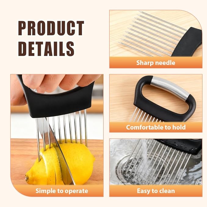 Onion Slice Holder, 2025 Upgraded Stainless Steel Onion Holder for Slicing Lemon Slicer Vegetable Cutter, Kitchen Chopper Slicing Assistant Tool for Meat, Onion, Potato, Tomato (2, B)