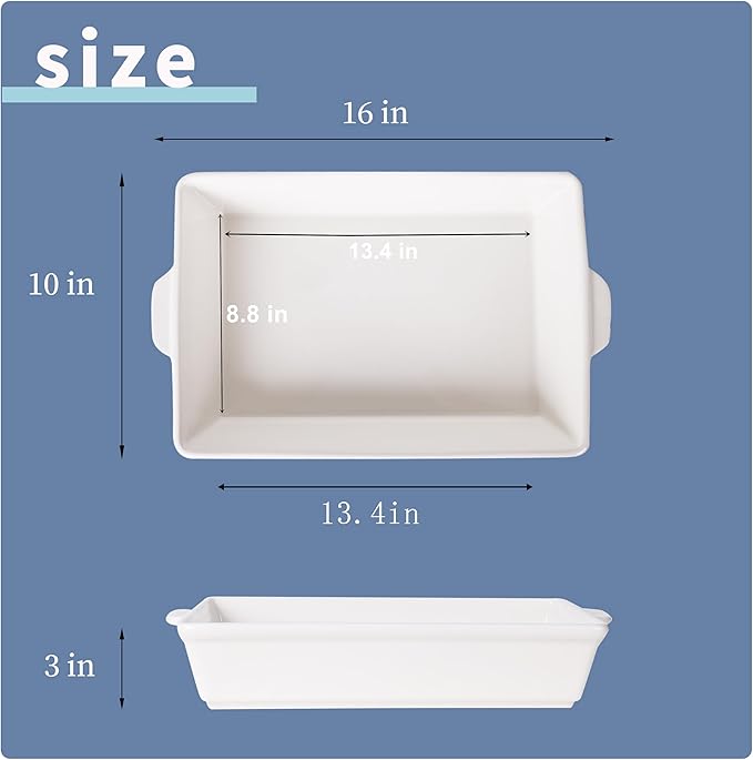 GDCZ Ceramic Baking Dish with Handles,Lasagna Pan Deep Large Serving Bakeware fo Cooking. Freezer Safe (White)