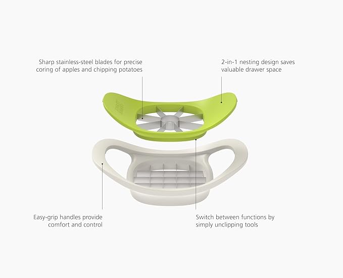 Joseph Joseph Nest Press 2-in-1 Apple Corer & Divider and Potato Chipper, Stainless Steel blades, BPA free, Dishwasher safe