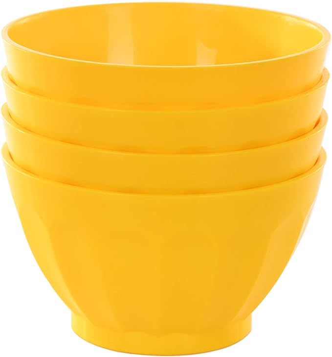 Mintra Unbreakable Plastic Bowl, YELLOW 4pk - Medium, 750ml, 25oz, 5.5inW x 3inH - (Part Of A Set) - Salad, Snacks, Breakfast Cereal, Fruit, Popcorn, Soup, Colorful, Shatterproof, BPA Free