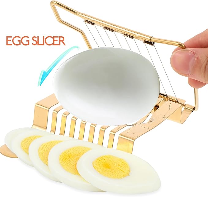 Multifunction Stainless Steel Egg Cutter and Soft Fruit Slicer for Home Kitchen Hard Boiled Egg and Mushroom Wire Slicer with Gold Color