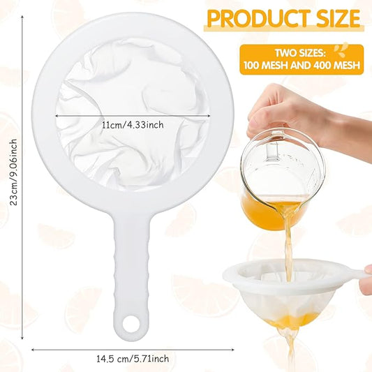 Zopeal 2 Pcs 9" Ultra Fine Mesh Strainer for Kefir Grains Plastic Juice Strainer Food Colander Greek Yogurt Sieve Large Capacity Filter for Kombucha Cold Brew Coffee Shrimp Separation(100/400 Mesh)