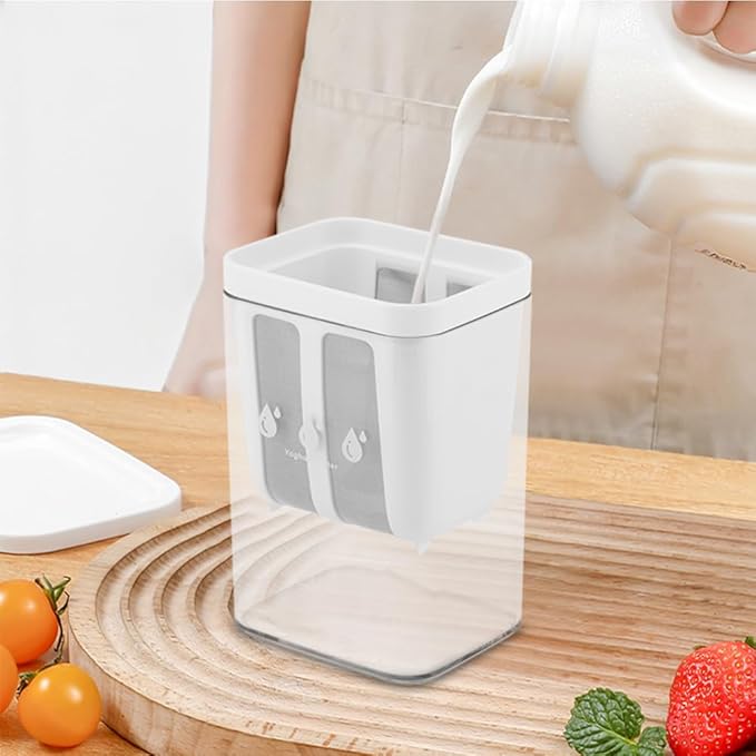 Greek Yogurt Strainer-1100ML (1.16 Quarts) Yoghurt Maker Strainer With Fine Mesh,Lid & Scale Mark,Greek Yogurt Maker,for Whey Separation,Fits Nut Milk,Juice,Tofu,Cheese