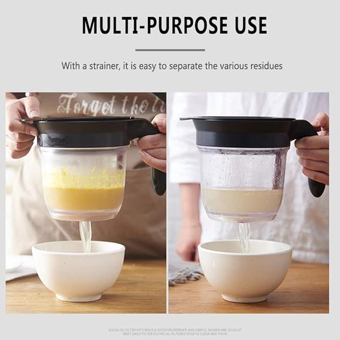 4-Cup Fat Separator Oil Separator With Bottom Release - Gravy Grease Separator for Cooking, Healthier Gravy, Soup, Easy Press Dispenser Oil Separator with Strainer