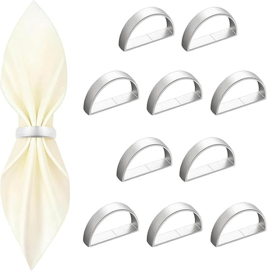 10 Pcs Silver Napkin Rings - Metal Napkin Ring(Semicircle) Stainless Steel Napkin Rings for Table Settings Wedding Christmas Party Dinner Table