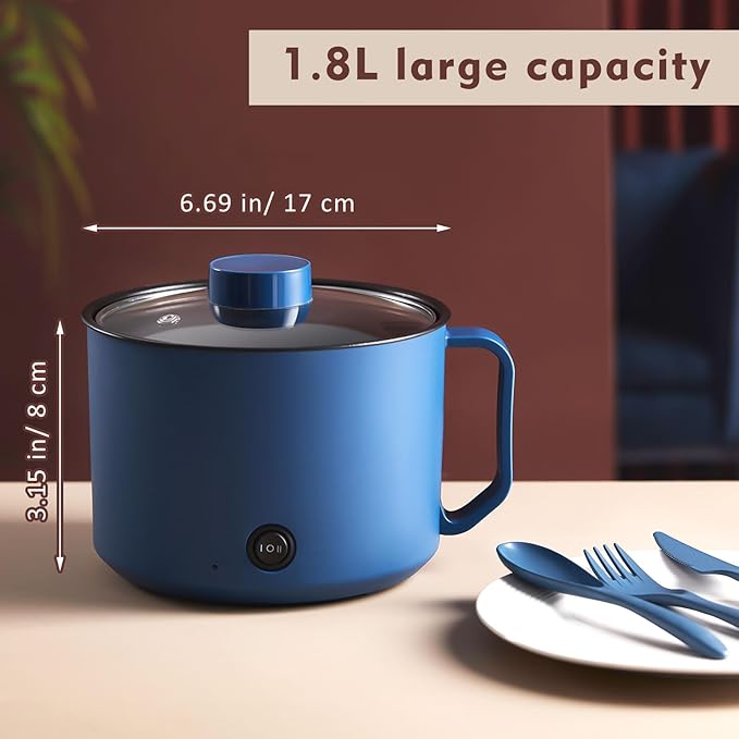 2 Pcs 1.8l Electric Ramen Cooker Hot Pot Electric Dual Power Noodle Cooker, Boil Dry Protection, Nonstick, Multifunctional Lazy Pot for Cooking Pasta, Noodles, Egg, Dorm Home Travel 7x3.15