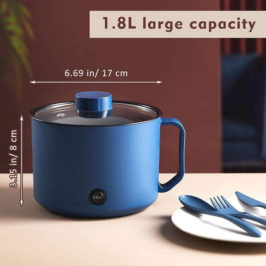 2 Pcs 1.8l Electric Ramen Cooker Hot Pot Electric Dual Power Noodle Cooker, Boil Dry Protection, Nonstick, Multifunctional Lazy Pot for Cooking Pasta, Noodles, Egg, Dorm Home Travel 7x3.15