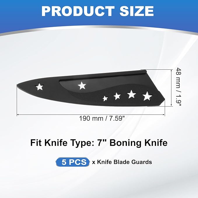 PATIKIL Plastic Safety Knife Cover Sleeves for 7" Boning Knife 7.5 x 1.9 Inch (LxW), 5 Pack Knife Blade Guard Protector Universal Kitchen Knife Sheath for Kitchen Bar, Black