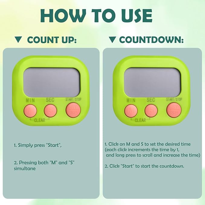 Kitchen Timers 4 Pack, Electronic Timers with Loud Alarm for Cooking, Magnetic Digital Timers Big LCD Display Blue Green Pink White (No Battery Included)