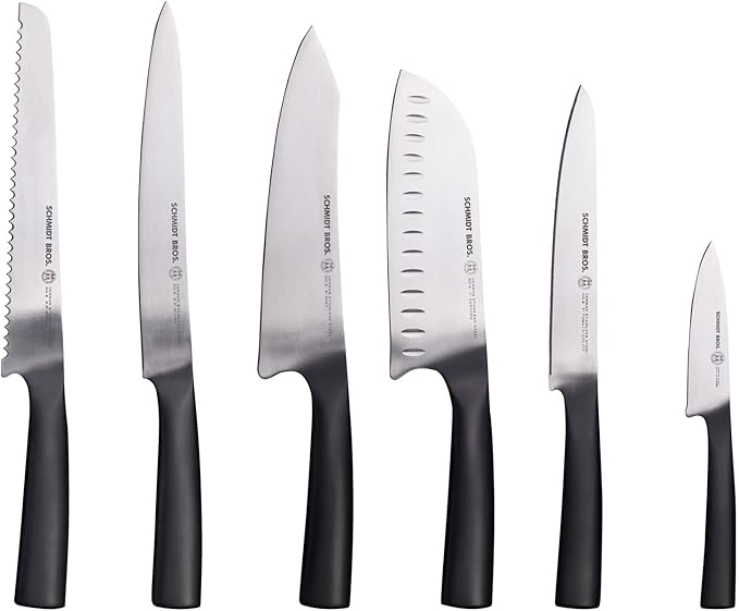 Schmidt Brothers - Carbon 6, 7-Piece Kitchen Knife Set, High-Carbon Stainless Steel Cutlery with Midtown Acacia and Acrylic Magnetic Knife Block