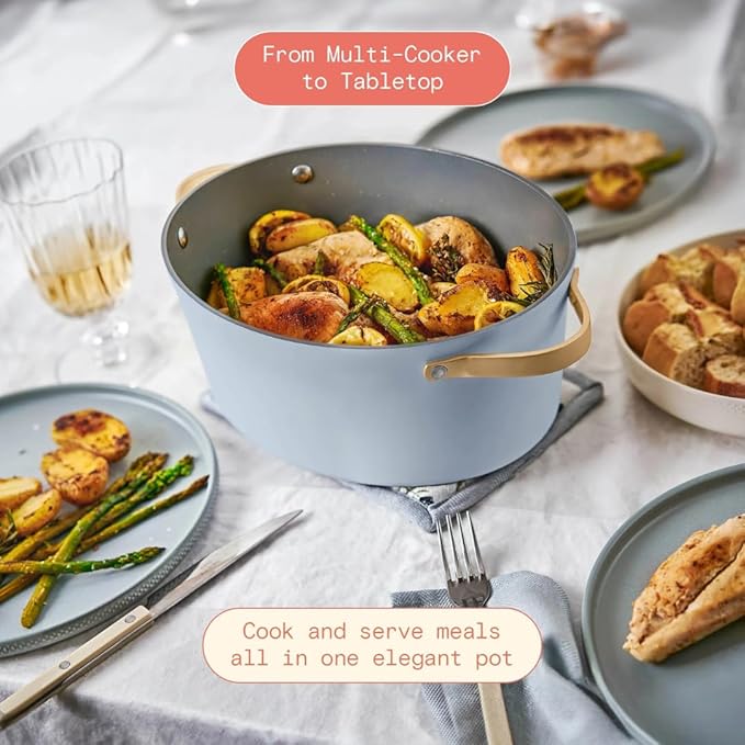 Beautiful 10-in-1 Electric Multi-Cooker by Drew Barrymore, 6-quart, digital display, 10 cooking functions, non-stick pot, easy one-touch control (Cornflower Blue)