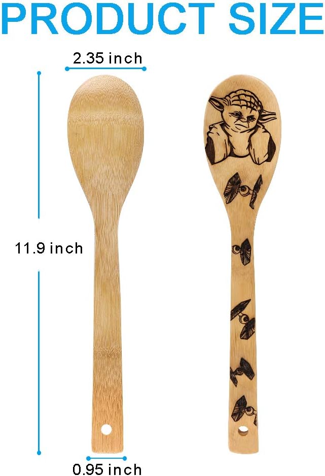 Star War Burned Wooden Spoons Utensil Set Gift Idea Cooking Serving Utensils Natural Bamboo Kitchen House Warming Presents Slotted Spoon 5 Piece