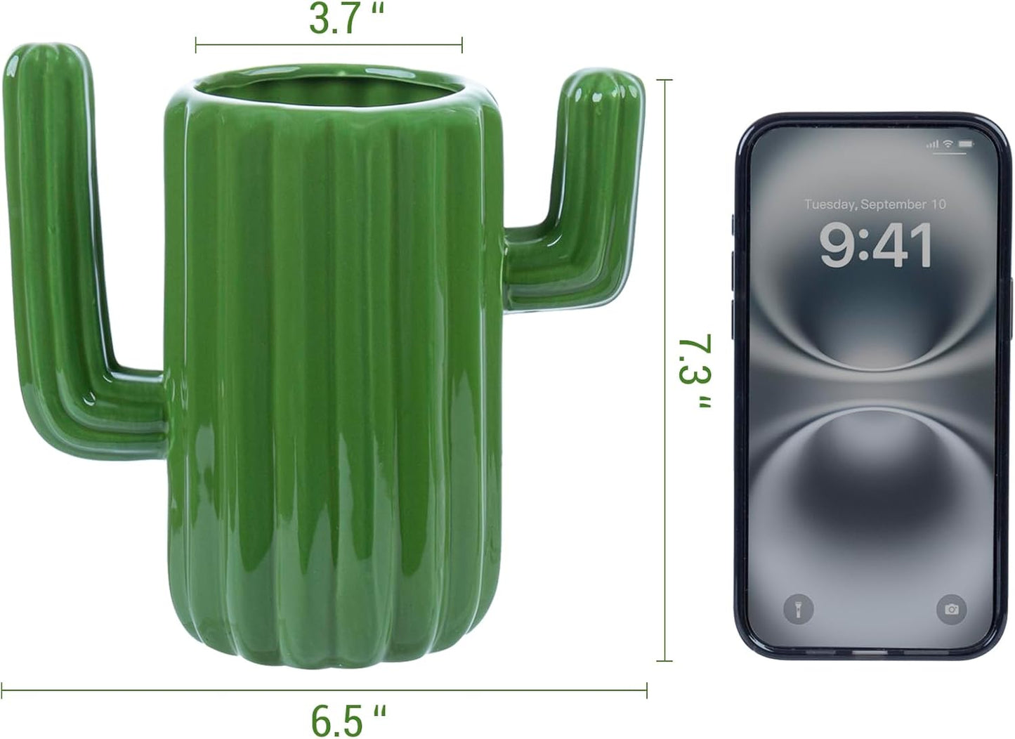 MyGift Ceramic Cactus Utensil Holder, Southwestern Green Countertop Crock – Durable Kitchen Organizer for Spoons, Paintbrushes, Desert & Cactus Home Decor