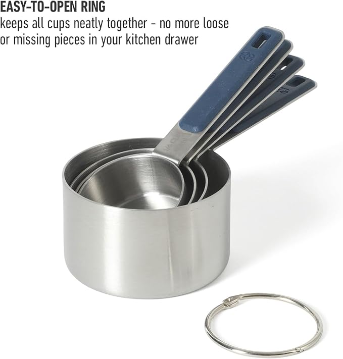 Calphalon Prime 4 Piece Stainless Steel Measuring Cups W/Navy Blue Silicone Handles