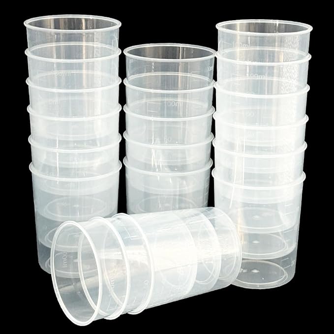 20 Pack 100ml/3.4oz Plastic Liquid Measuring Cups Transparent Mixing Cups Medicine Cups Lab Graduated Beakers Clear Measuring Jugs Set Medium Kitchen Baking Cooking Measure Tool Home