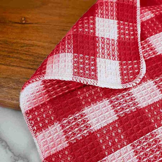 Blue Needles Waffle Weave Check Plaid Dish Cloths, 12x12 Inches 100% Cotton Set of 8 Dish Towels for Kitchen, Ultra Soft & Absorbent Kitchen Towels for Quick Drying Spring Summer - Burgundy & White