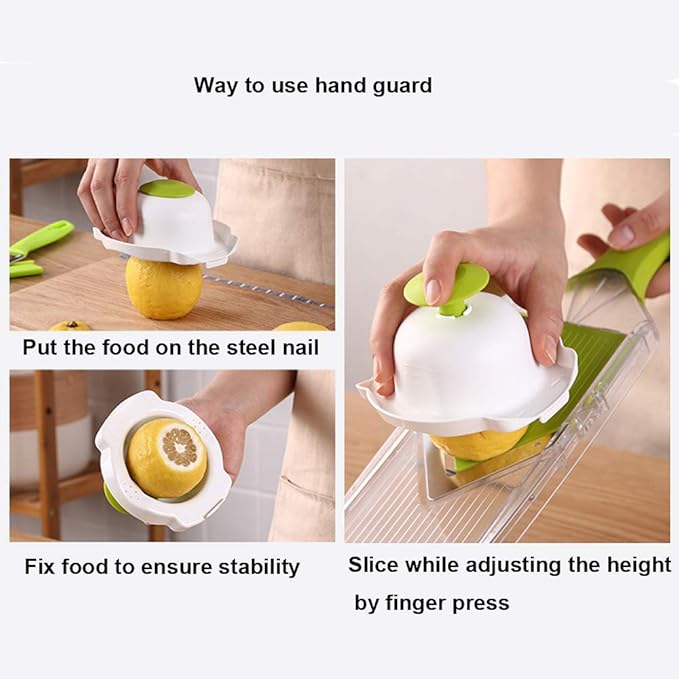 V-Blade Mandoline Slicer 0.06/0.10/0.14 Inch Adjustable Thin slice Lemon Slicer Kitchenaid Accessories Grater 420 Stainless Steel Food Fruit Vegetable Slicer with Finger Guard Protector (Green)