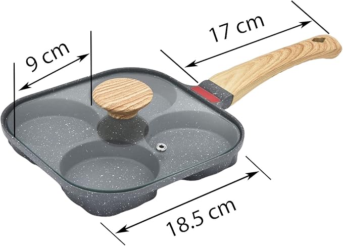MIHUNTER 4-Cup Aluminum Nonstick Egg Pan with Lid, Suitable for Gas Stove & Induction Cookware