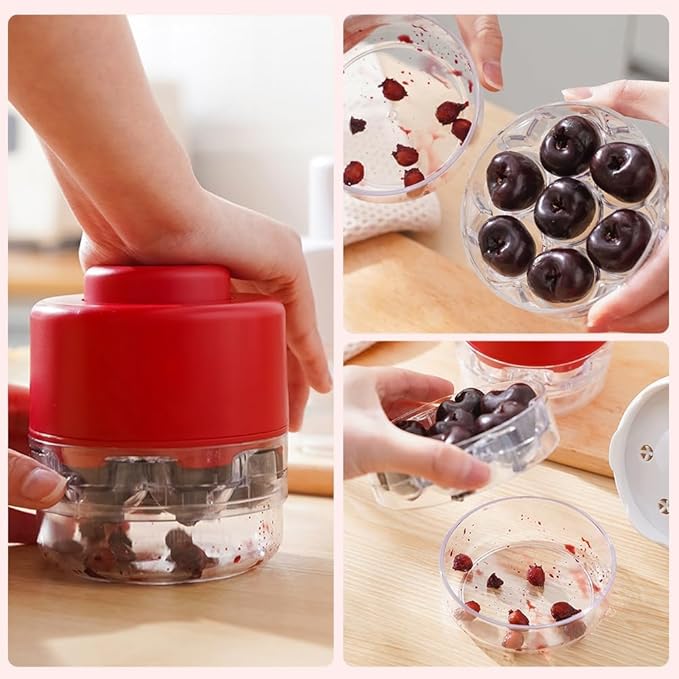 Cherry Pitter Tool Pit Remover, 2025 Upgraded 7-in-1 Portable Cherry Core Remover Stoner Pitter Quick Release, Multiple Corer Tool for for Kitchen, Cake Shop, Fruit Salad (Red 2PCS)