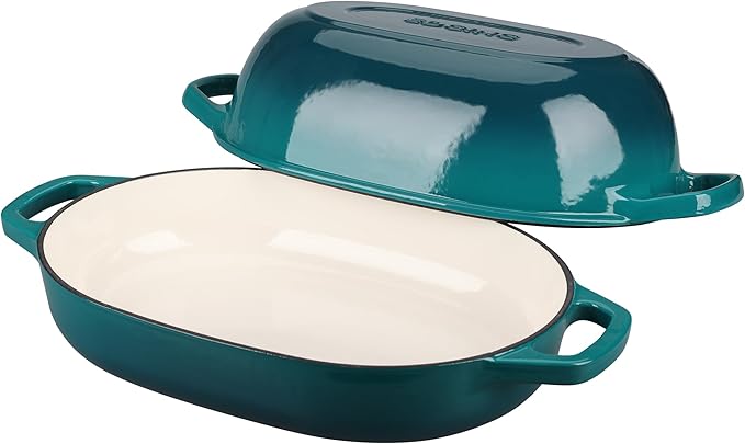 EDGING CASTING Enameled Cast Iron Oval Dutch Oven Pot with Lid, Dutch Oven for Sourdough Bread Baking, Oval Bread Pan, Bread Oven, Bread Dutch Oven, 7qt, Darkcyan