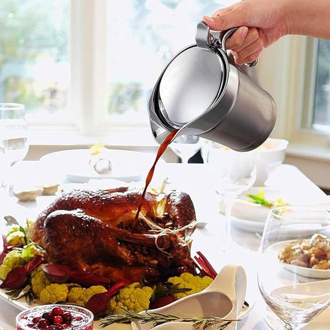 Sauce Gravy Pot, 304 Stainless Steel Thermal Insulated Double Wall Sauce Gravy Boat Pot with lid Serving for Cream, Salad Dressing, Sauce (Large size 750ml)