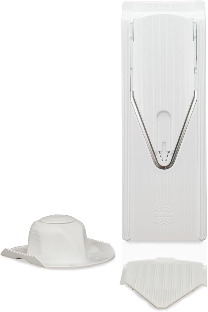 Börner Mandoline Slicer V3 (Basic Set) • V-Slicer for Vegetables & Fruits • Adjustable Kitchen Slicer • 3 Thickness Settings • With Rubber Feet & Stainless Steel V-Blade • Color: White