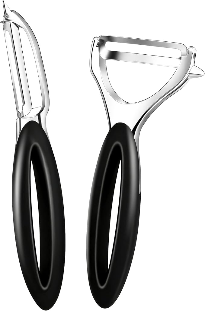 Potato Peeler Set, 2 Pack Y Peeler & Straight Peeler, Upgraded Ergonomic Easy-Grip Handle, Ultra Sharp Stainless Steel Vegetable Peelers for Carrots, Apples, Cucumbers