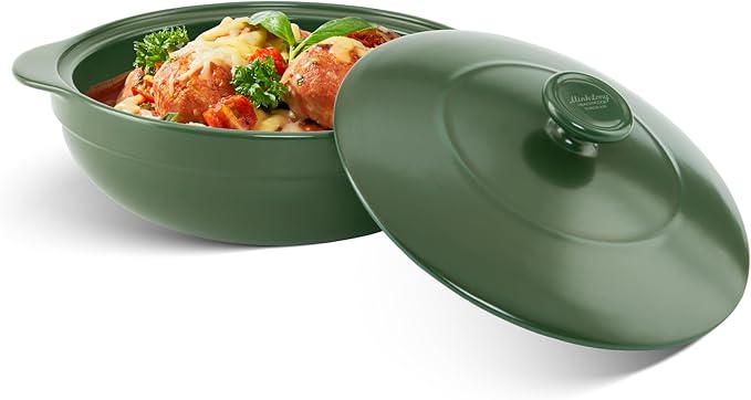 MINH LONG 3-Qt Porcelain Dutch Oven with Lid – Lead & Cadmium Free, Oven Safe to 482°F, Heat Retention, Clay Pot for Cooking on Gas & Infrared Cooktop, Use to Marinate, Cook, Bake, Refrigerate & Serve