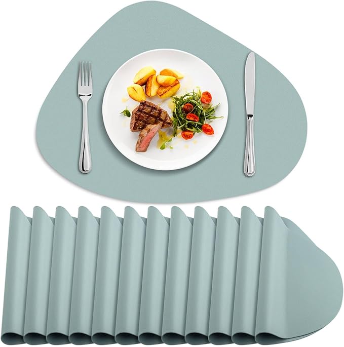 Placemats Set of 12 - Washable Faux Leather Heat Resistant Table Mats, Wipeable Placemats for Kitchen Dining Indoor Outdoor & Fall Thanksgiving Decor, Aqua Green