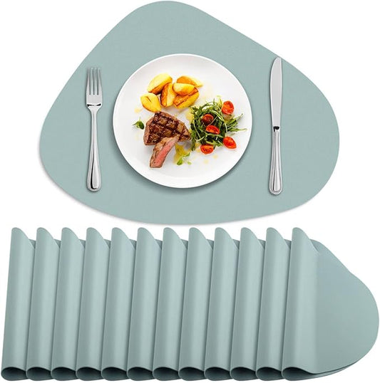 Placemats Set of 12 - Washable Faux Leather Heat Resistant Table Mats, Wipeable Placemats for Kitchen Dining Indoor Outdoor & Fall Thanksgiving Decor, Aqua Green