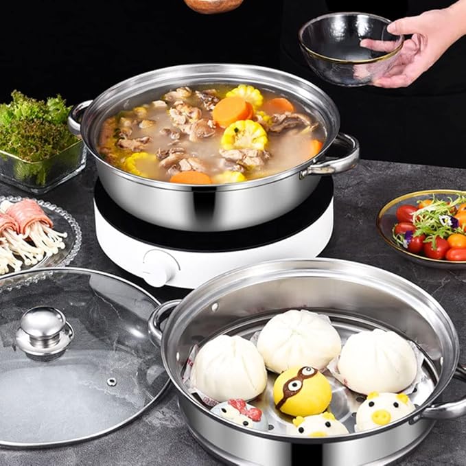 Steamer Pot for Cooking [Large Capacity] 11.8 inch Steamer Pot, 2-tier Multipurpose 18/8 Stainless Steel Steam Pot Cookware with Lid for Vegetable, Dumpling, Stock, Sauce, Food