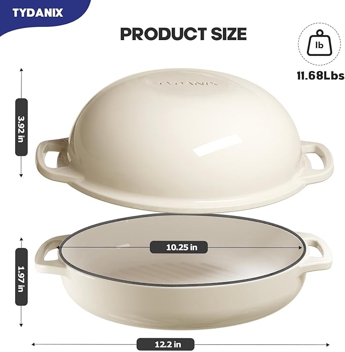 2-in-1 Multifunctional Enameled Cast Iron Dutch Oven, 6QT Loaf Pan with Dual Handles, Perfect for Baking Sourdough, Roasting, Braising & Stews, Oven & Stovetop Safe, Easy to Clean & Pre-Seasoned