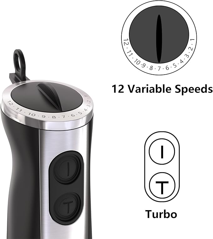 immersion blender, corded electric stick mixer, 1000W dual-speed motor, 12 adjustable speeds, comes with a measuring cup, suitable for baby food, purees, and soups